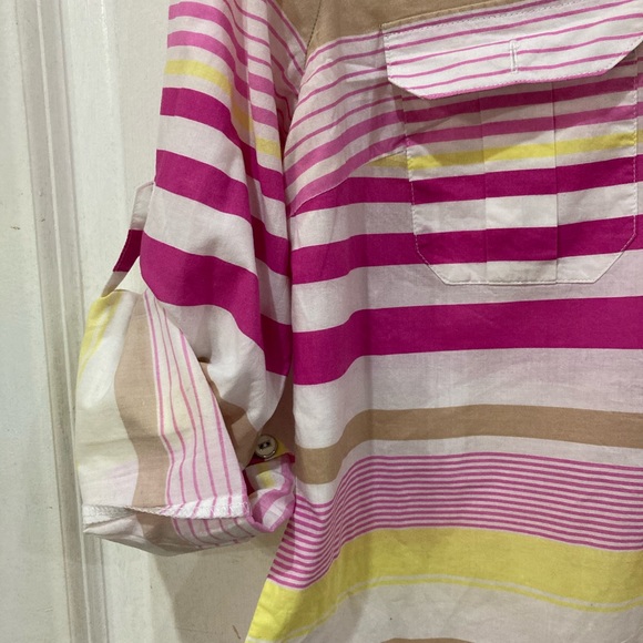 New York & Company pink striped pull over button shirt. - Picture 7 of 7
